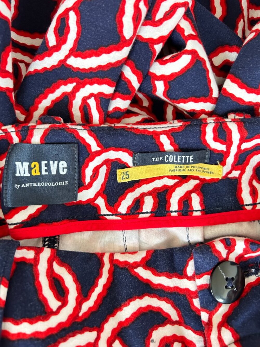 Maeve The Colette Chain Print Wide Leg Pants Navy Red White 25 - Picture 6 of 10